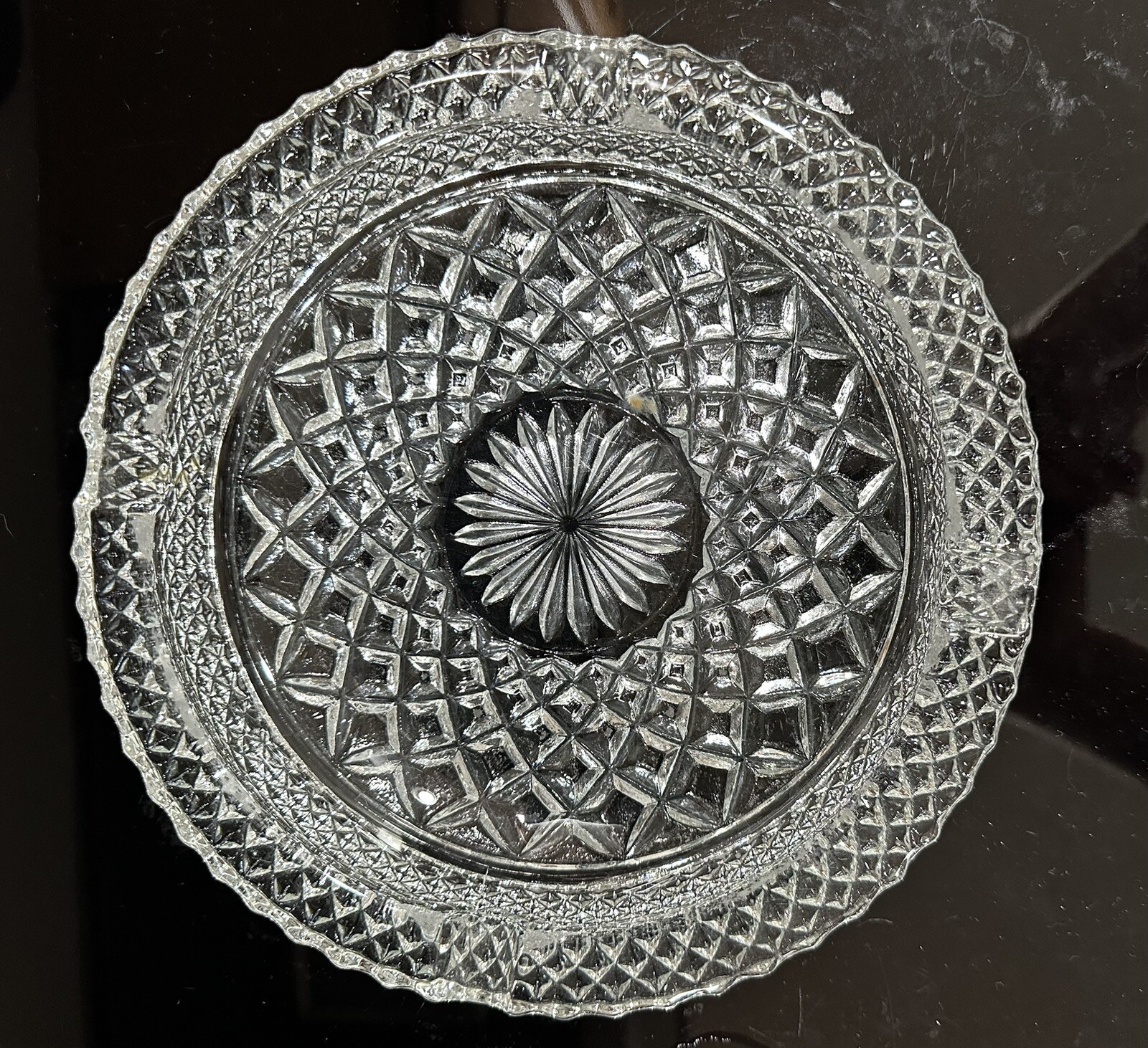 Vintage Clear Heavy Crystal Cut Glass 8.5” Round Ashtray in Excellent Condition