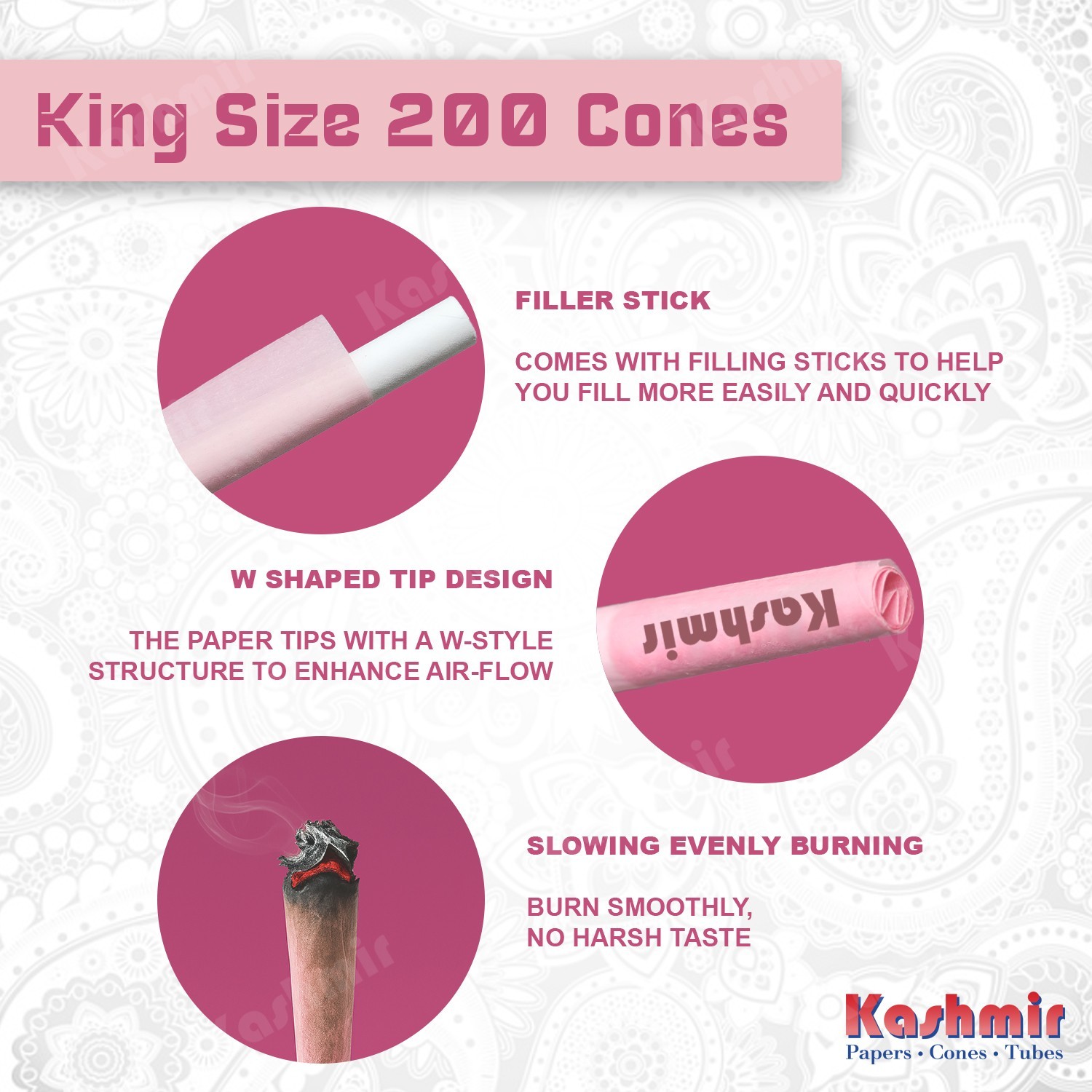 Kashmir Pink Pre Rolled Cones King Size – 200 Ct Limited Edition Rolling Paper