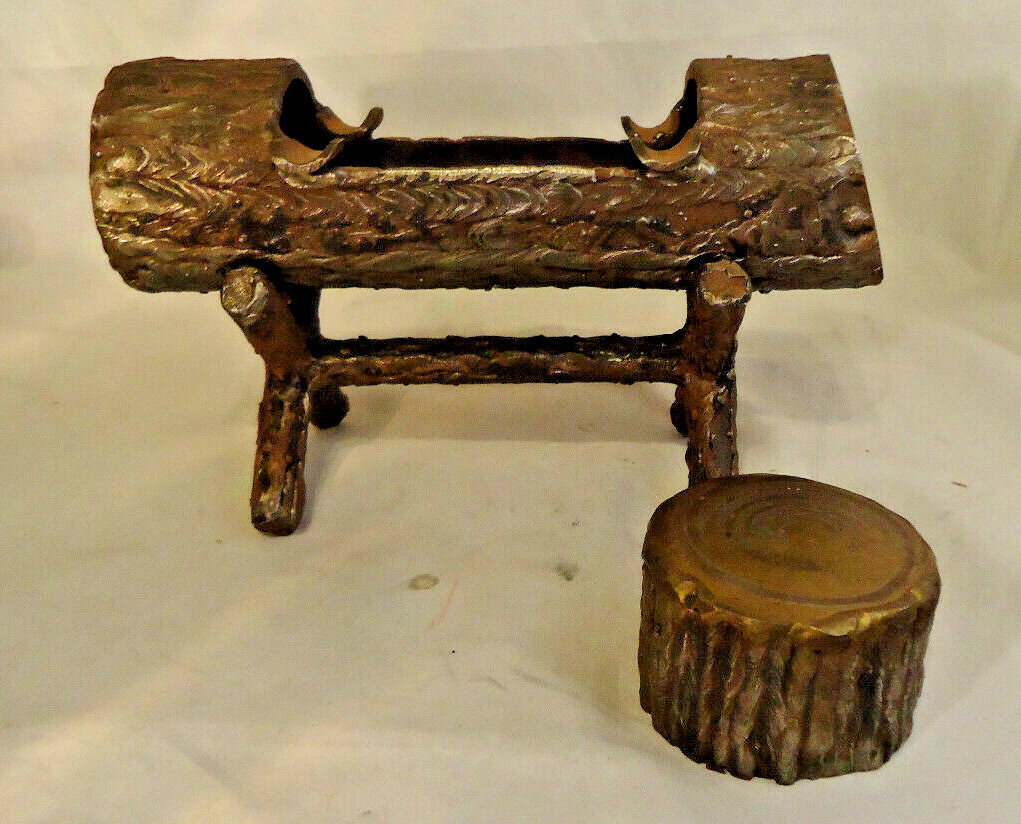 VINTAGE HEAVY IRON LOG SHAPED ASHTRAY 8″ LONG PROBABLY HOMEMADE?