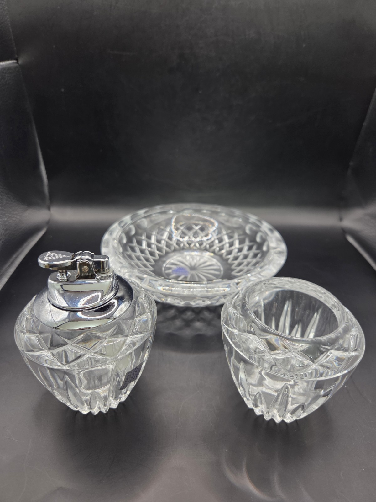 Princess House Lead Crystal 3 Piece Set Table Lighter Ashtray Candle Holder