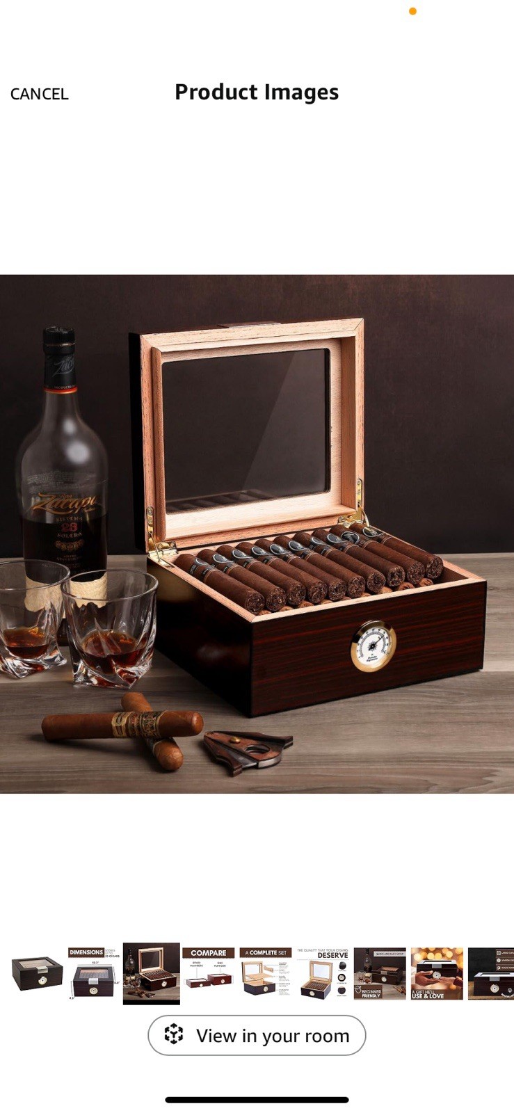 MANTELLO Cigars Humidor Glass Top Spanish Cedar Lined Cigar Box Up To 50 Cigars