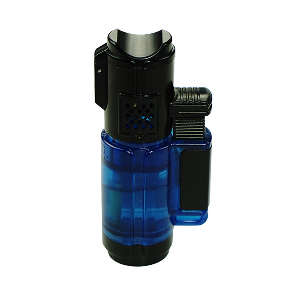 4 PACK Triple Jet Torch Lighter Adjustable Flame W/ Cigar Puncher Cap Hold Clear