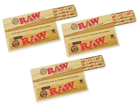 3 Packs of RAW KING SIZE SLIM “MASTERPIECE” Rolling Papers with Pre Rolled Tips
