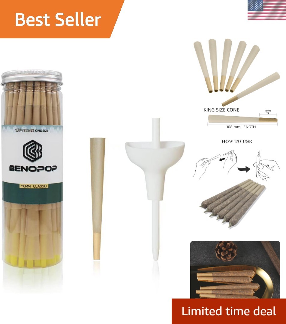 Eco-Friendly 110mm Pre Rolled Cone Pack – 100 Slow Burning Cones for Smooth Use