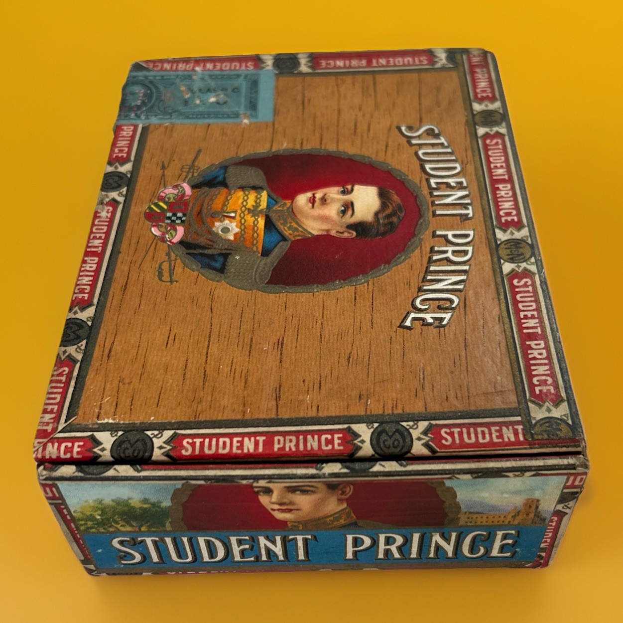 Vintage Student Prince Panetela Cigar Box EMPTY 1943 Tax Stamp J.C. Newman Ohio