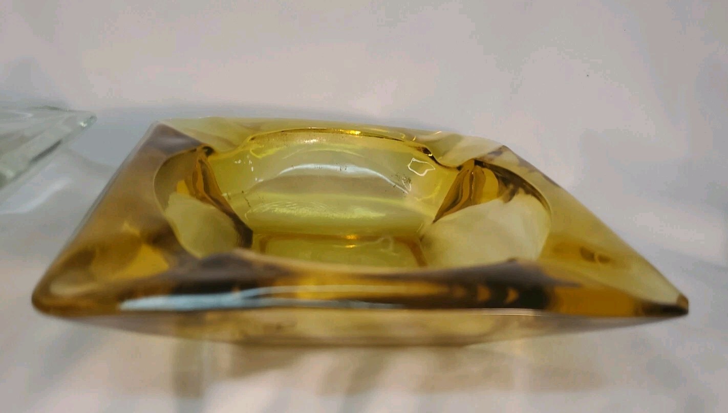2~ Vintage Ashtrays Honey Amber & Clear Cigar Cigarette Heavy 3lbs.~ Read~