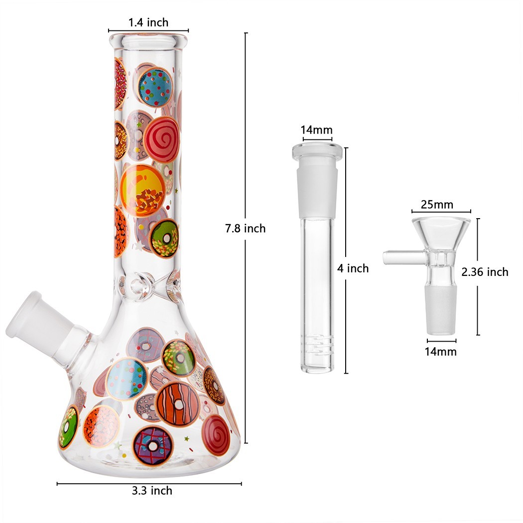 7.8″ Donut Fluorescent Glass Bong Glass Water Pipe Smoking Tobacco Beaker 14MM
