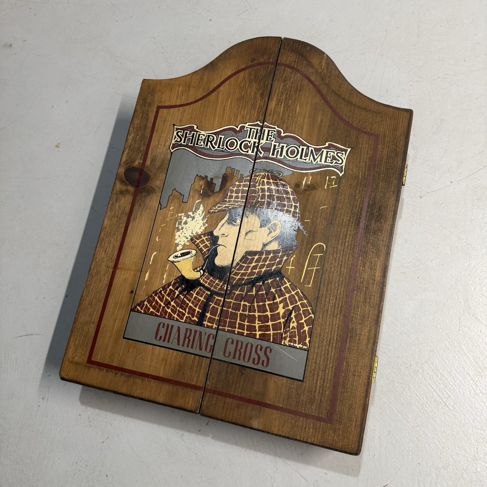 Vintage Sherlock Holmes Charing Cross Wooden Hanging Pipe Cabinet