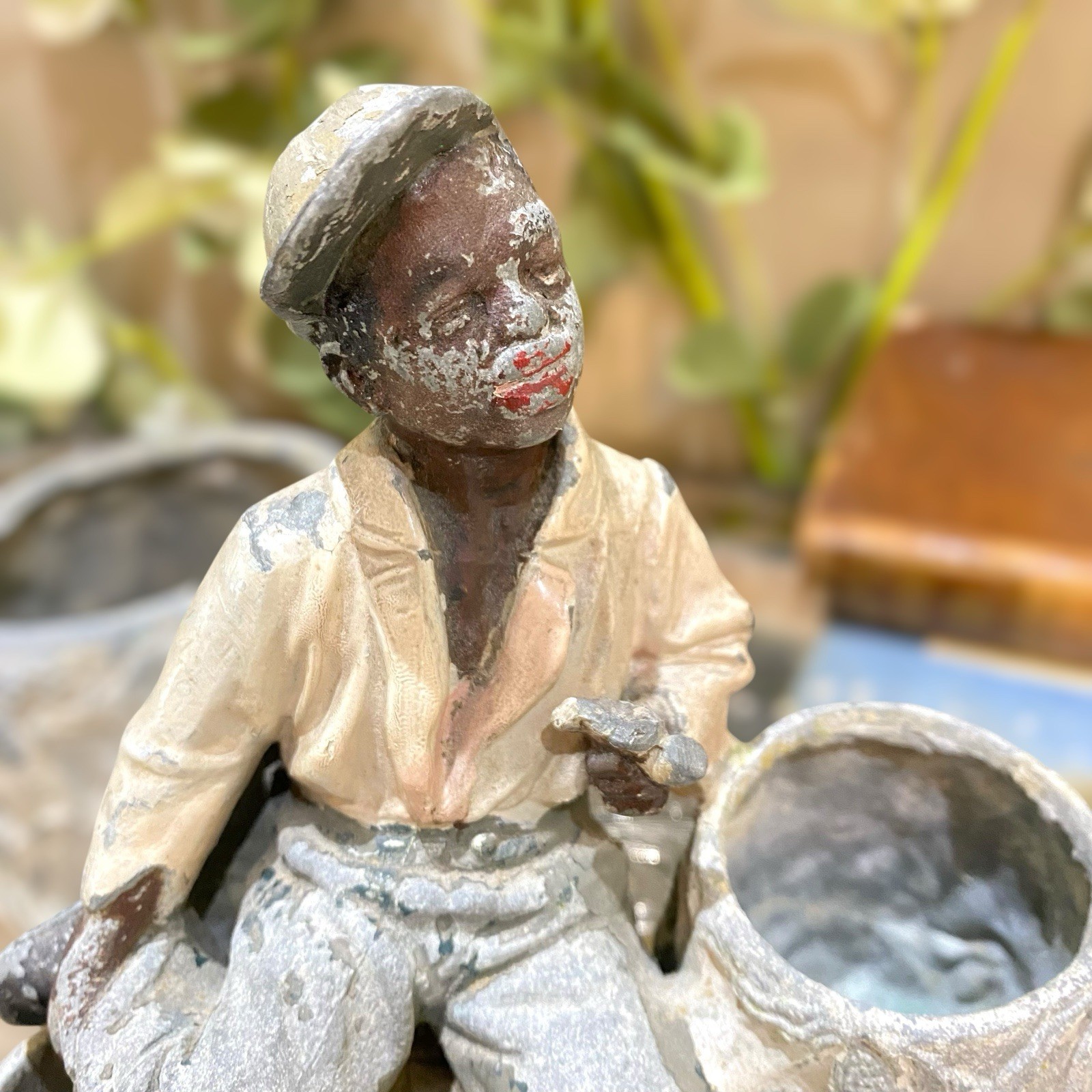 Antique Spelter Figure Of Man Pipe Match Cigarette Holder Tobacciana 1800’s