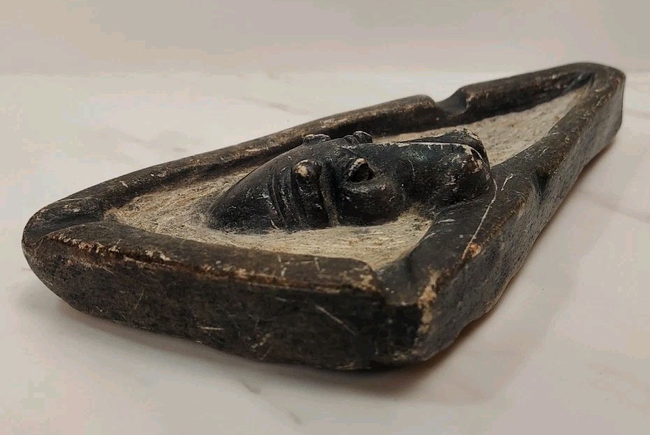 Vintage Hippo Stone Ashtray Money Tray Trinket Hand-Carved Stone Art Sculpture