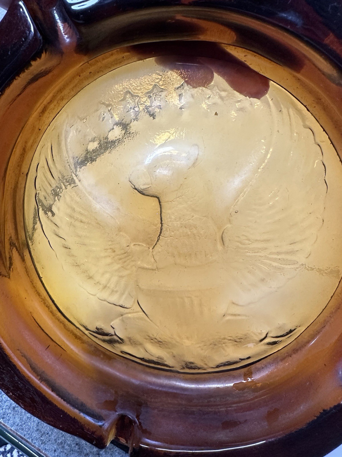 American Eagle Amber/Brown Ashtray Large 6 Pounds 10 Inch’s With 7 Stars Vintage