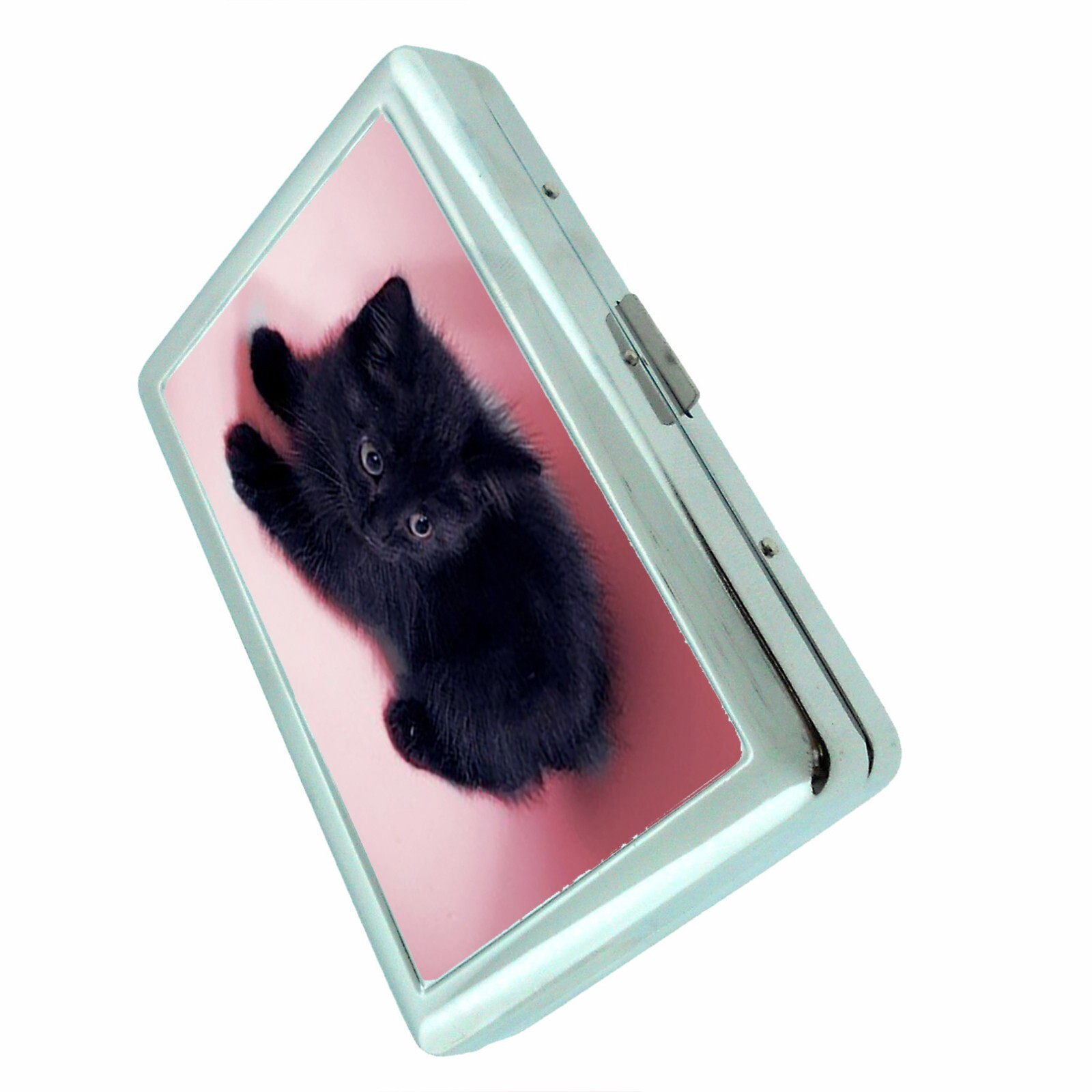 Black Cat Pink Silver Metal Cigarette Case RFID Protection Wallet Valentine