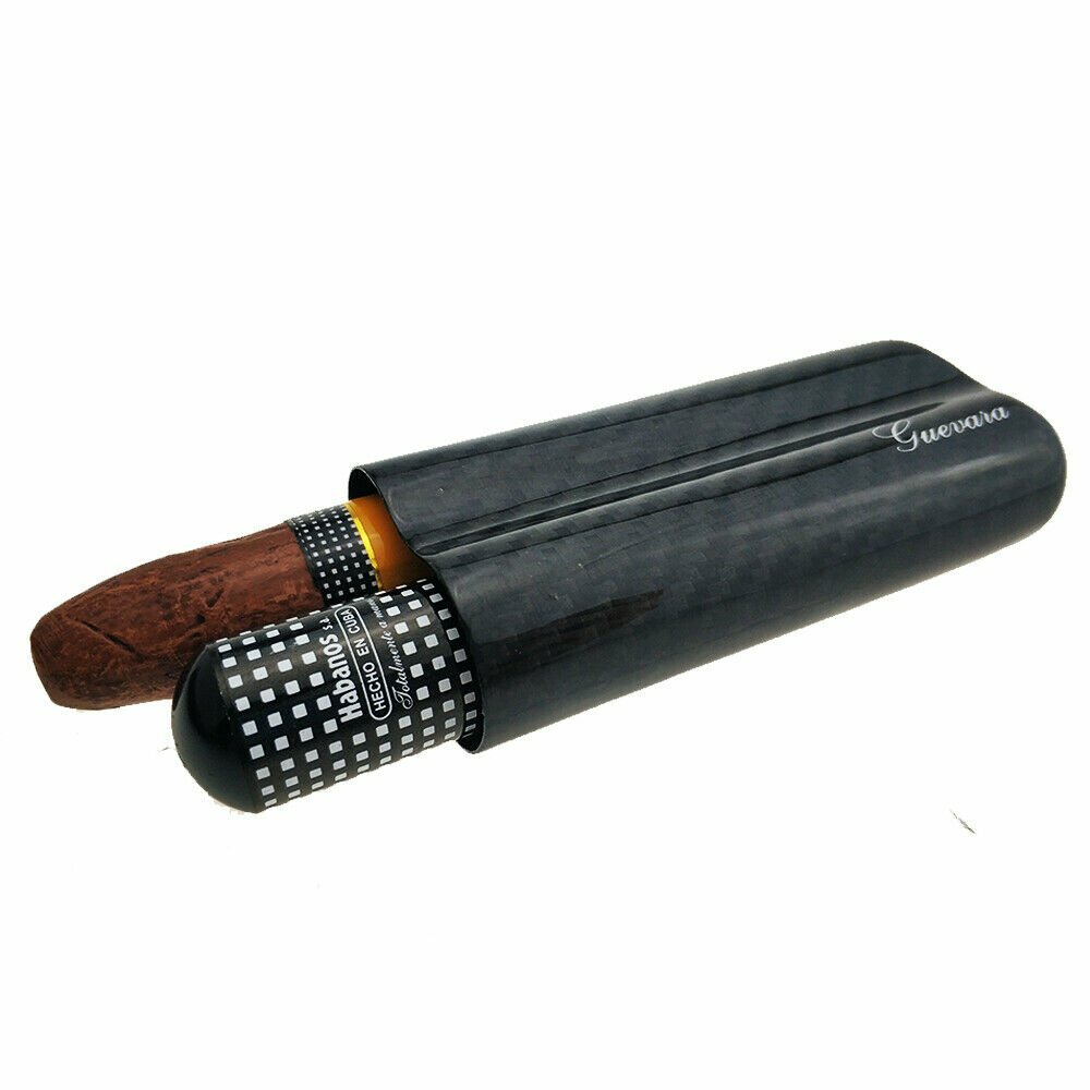 Black Carbon Fiber Cigar Case Holder 2 Cigar Portable 2 Tube Travel Case Gift