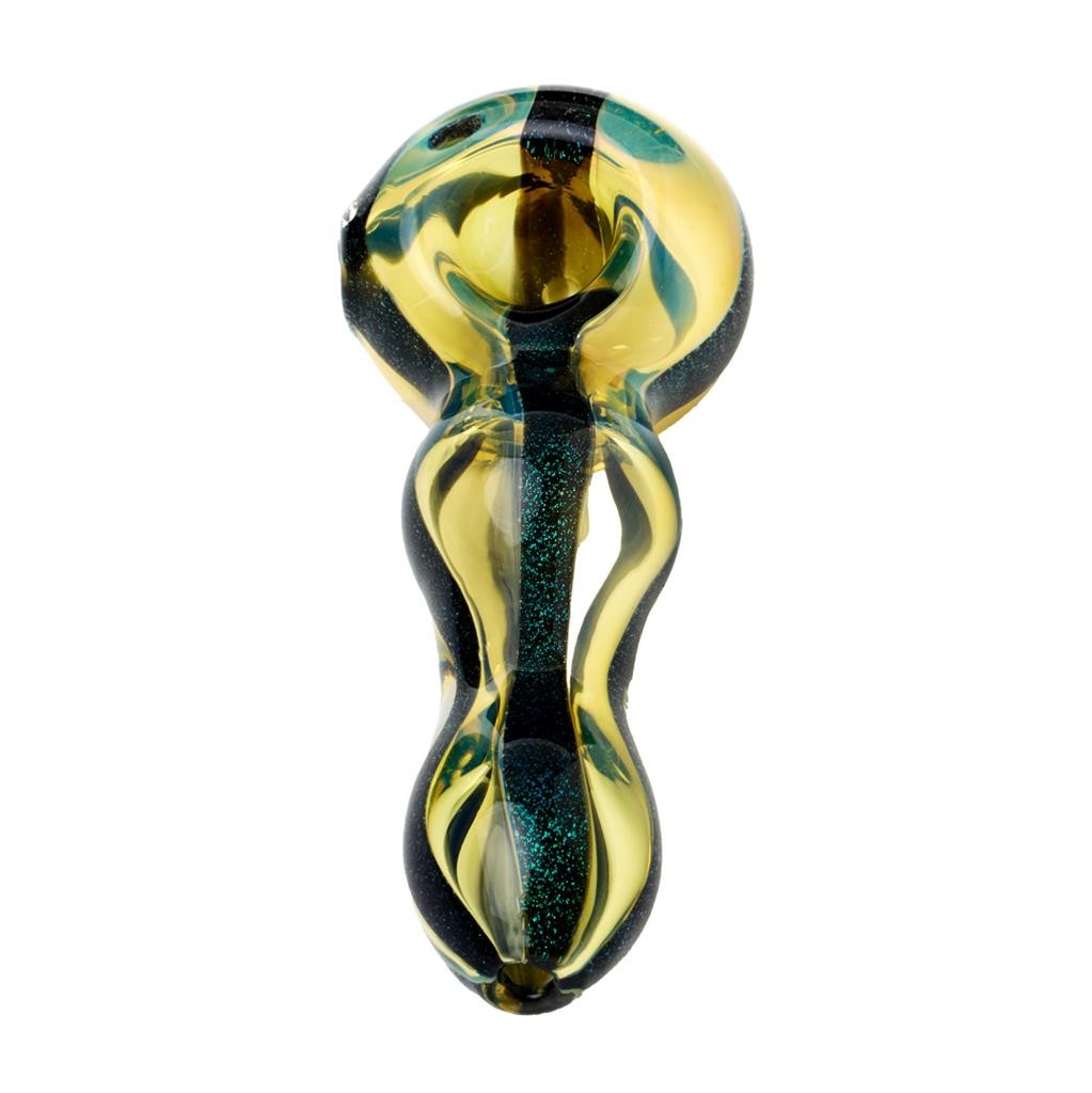Human Grade Carnivale Spoon Hand Pipe 4.5″ SILVER FUME GREEN DICHRO Boro Glass