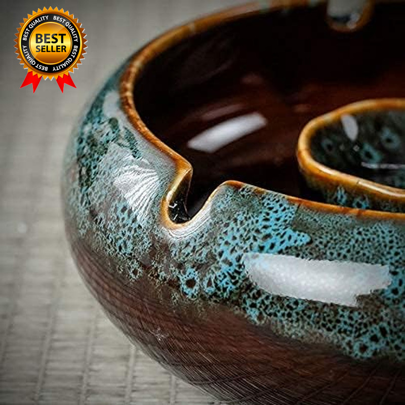 5.7″ Ceramic Ashtray with Lids Windproof Cigarette Ashtray for Indoor or Outdoor