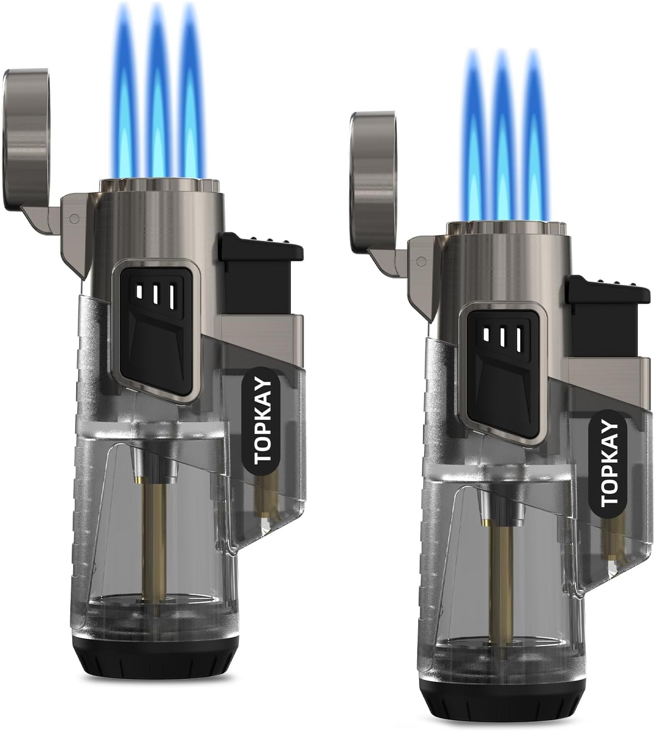 TOPKAY Cigar Lighters Triple Jet Flame Torch Lighters, Windproof Butane Refillab