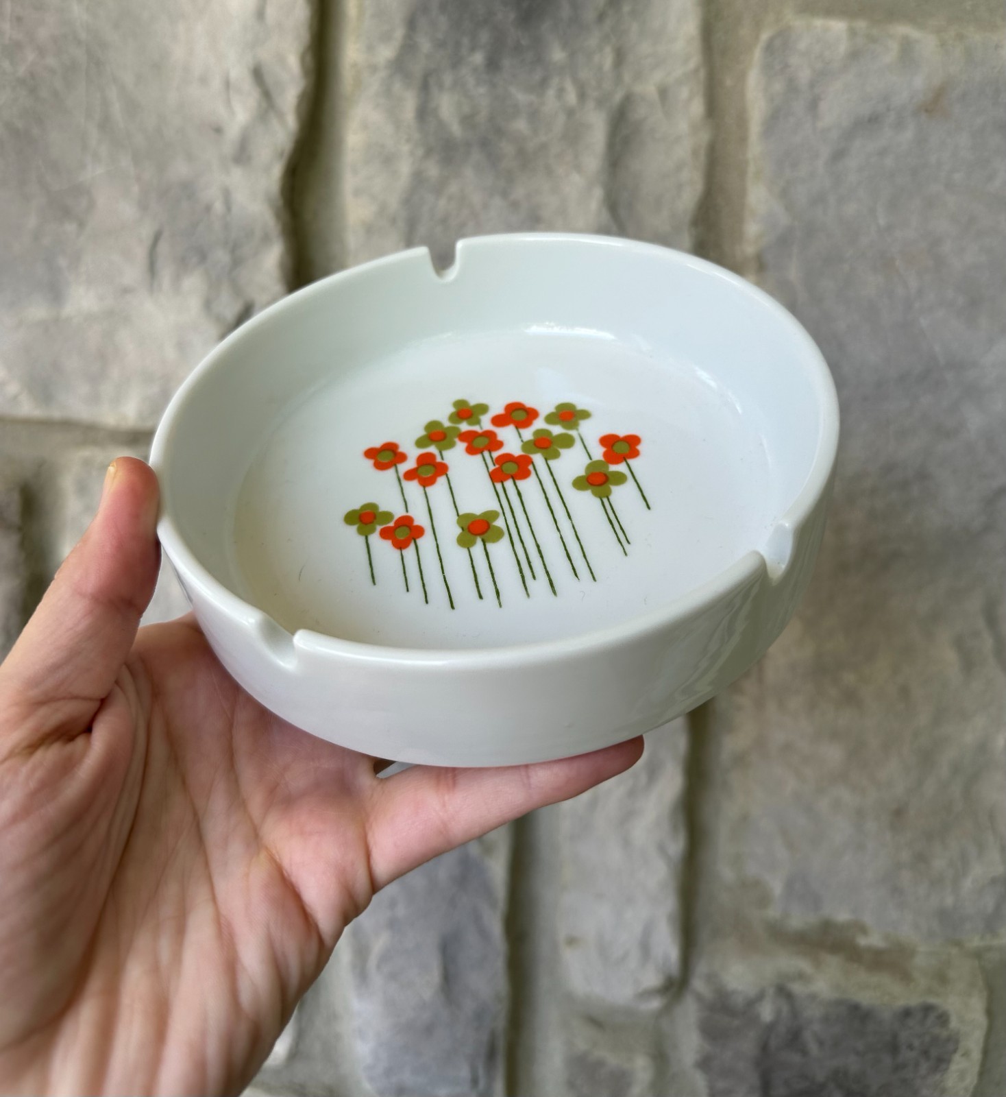 Vintage 70s Ceramic Round Ashtray Catch All Tray Daisy Flower Power Florals