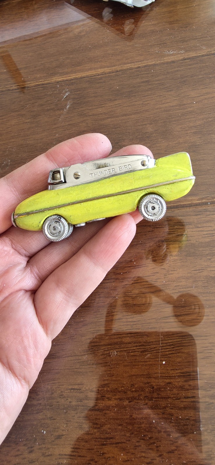 1950 Car THUNDER BIRD Vintage Lighter COLOR SPARKS ENAMEL Not Orig. Wheel