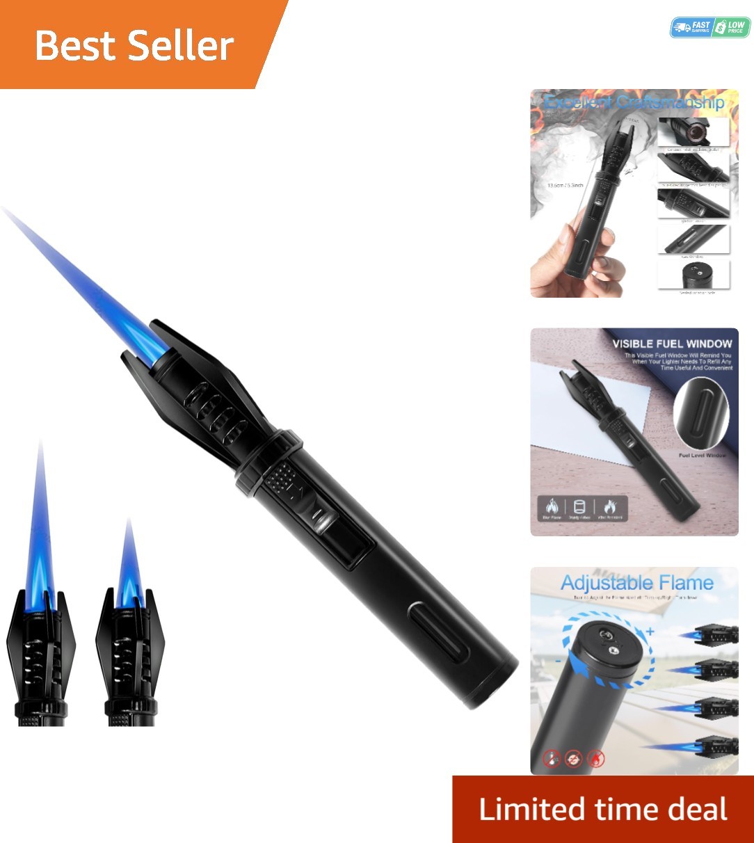 Durable 5-Inch Mini Torch Lighter with Visible Fuel Level – Perfect for Grilling