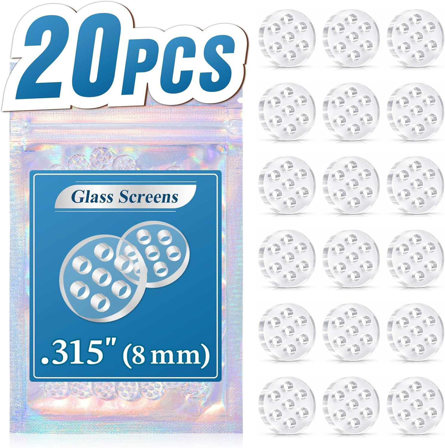 Glass Screens for Pipes and Bowls, 20Pcs 8Mm Glass Filter with 7 Honeycomb Holes