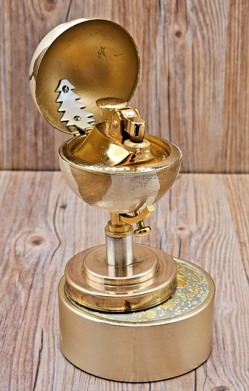 Vintage Globe Lighter by Windmill Spinning Music Box Freestanding made in Japan