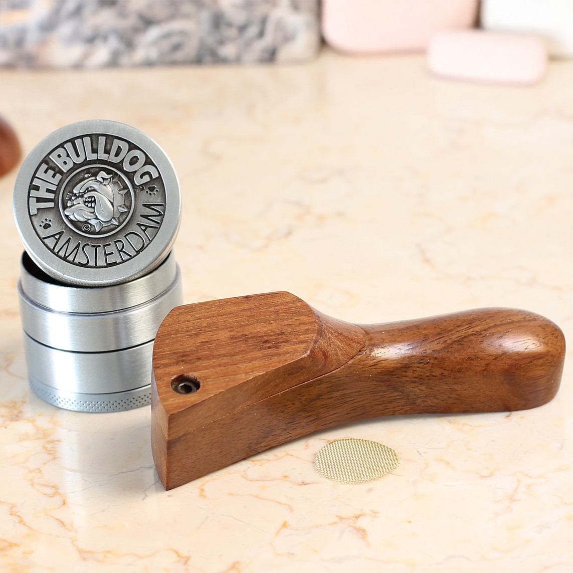 Curved, Premium Wood Hand Crafted Smoking Pipes & 4pc Grinder SBD1