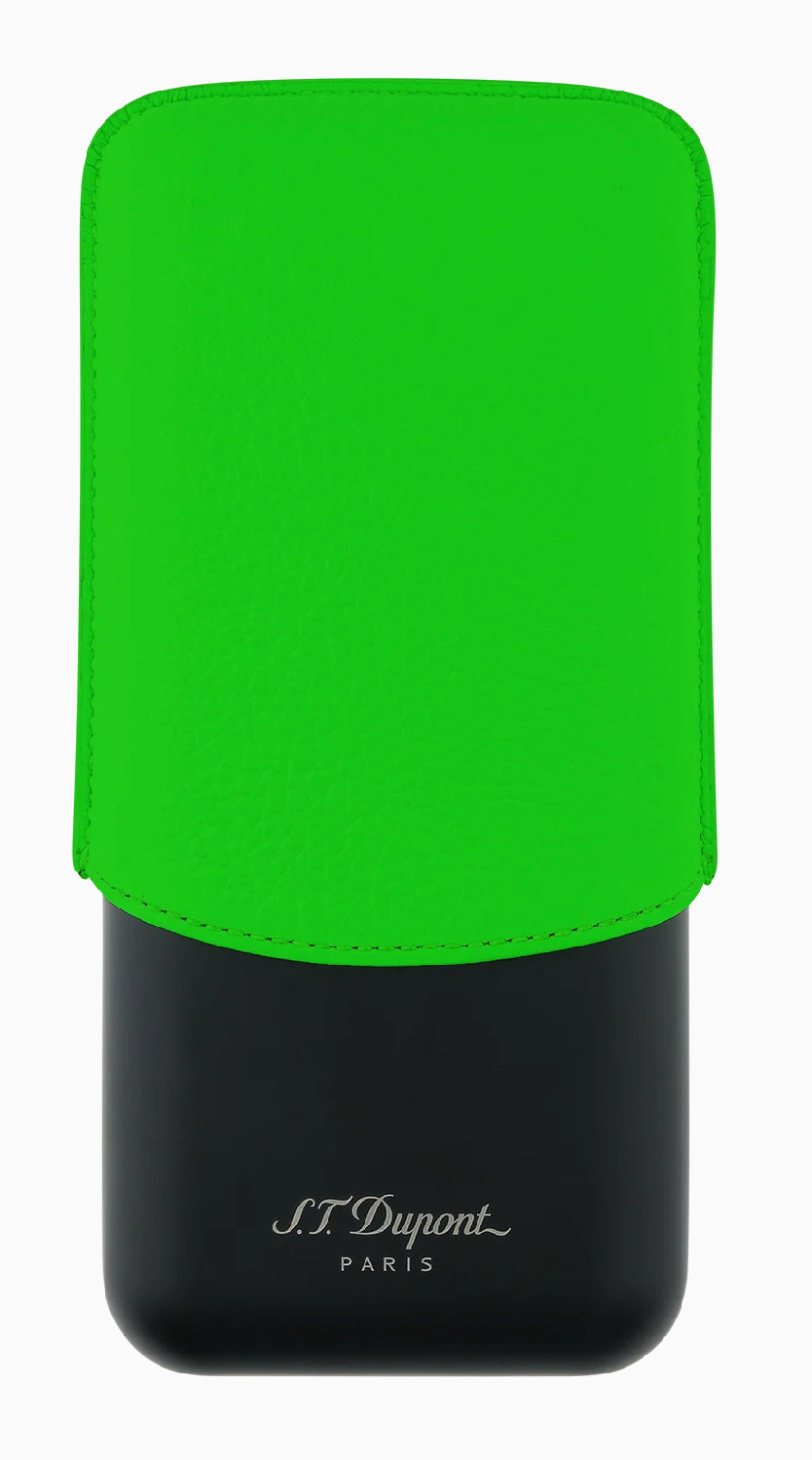 S.T. Dupont Fluo Green Case For 3 Cigars Leather & Metal 183417 New In Box