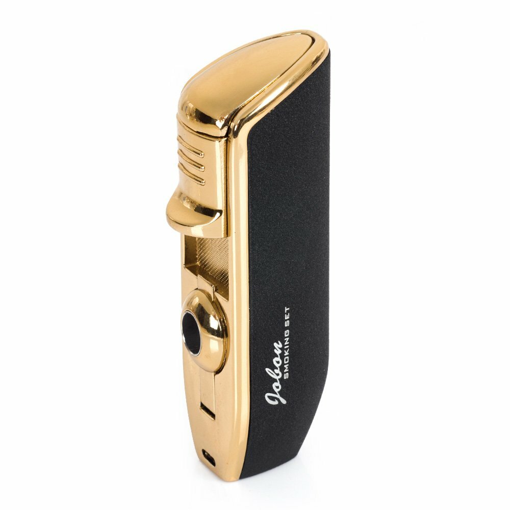 JOBON Classic Triple Torch Flame Cigarette Cigar Lighter with Cigar Punch-BLACK