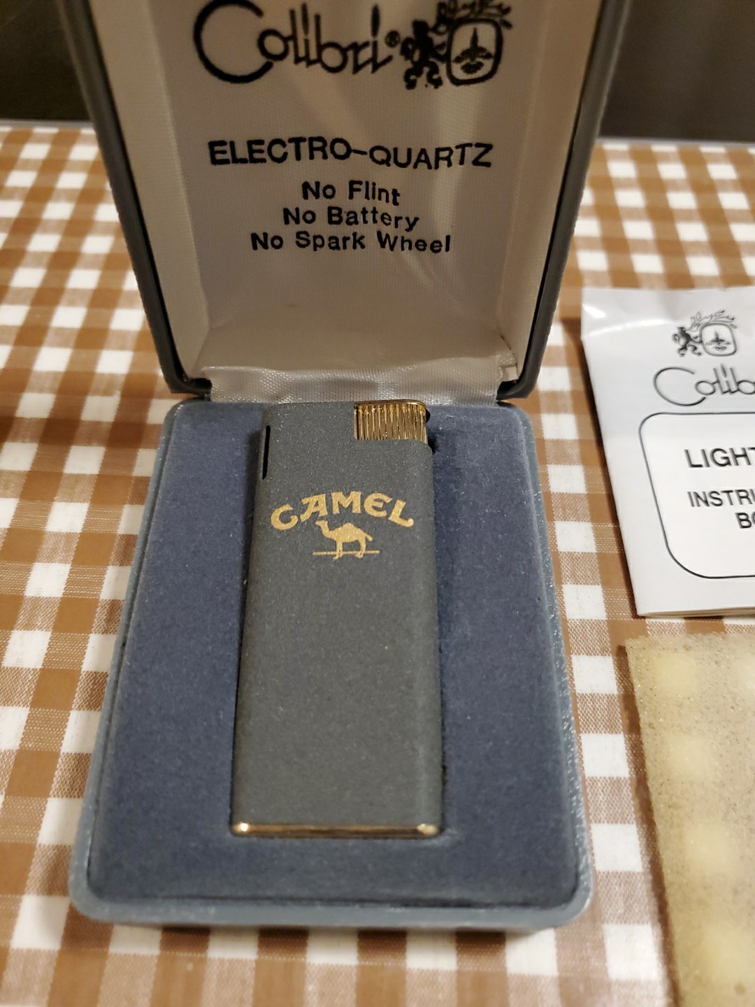 New Vintage Colibri Camel Cigarette Lighter Electro Quartz with Case Gray