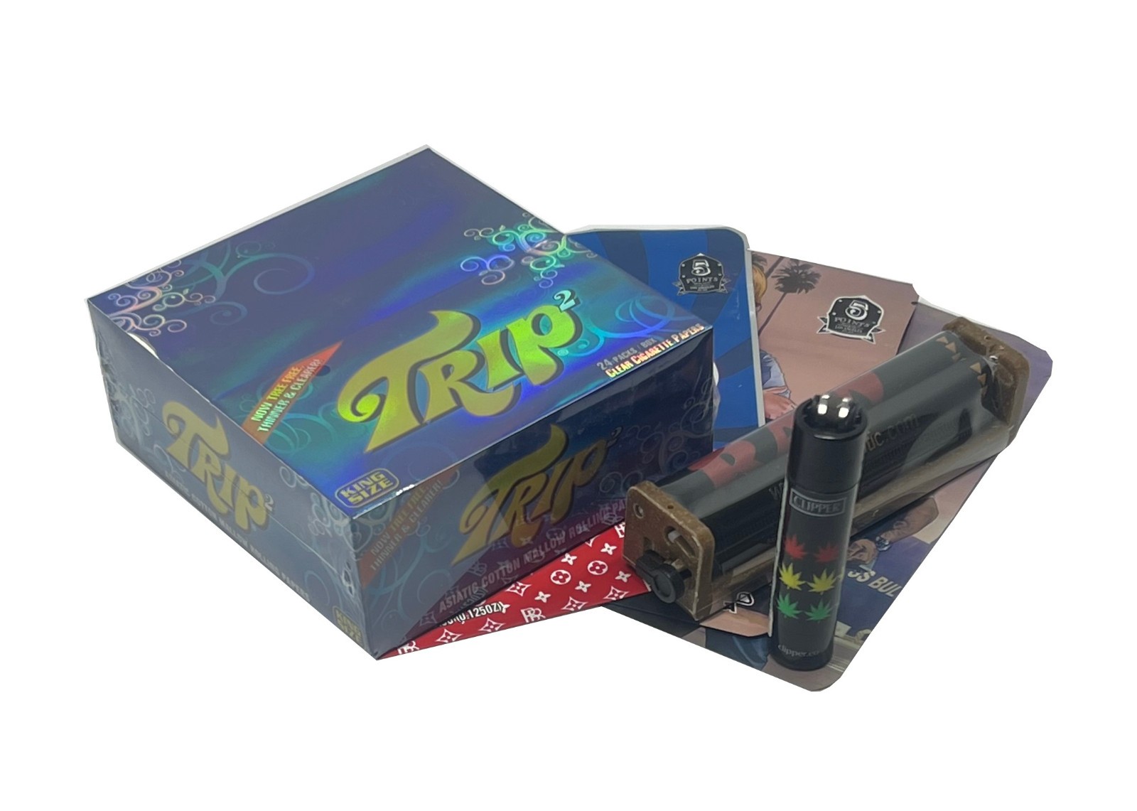 TRIP CLEAR ROLLING PAPERS / KING SIZE / 24 PACKS OF 40 LEAVES + COMB PACK