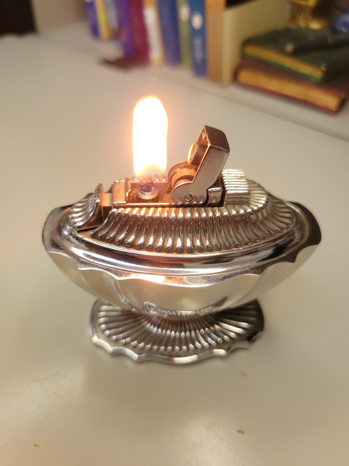 Vintage ASR Table Top/Desk Top Cigar Cigarette Lighter 1940’s Silver Steel WORKS