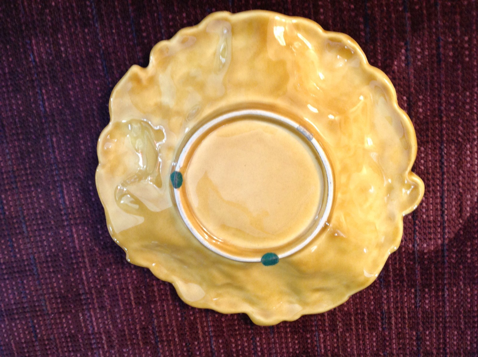 1970s Pottery Ashtray Fruit Flower Pattern Harvest Gold Pear Daisy Vintage