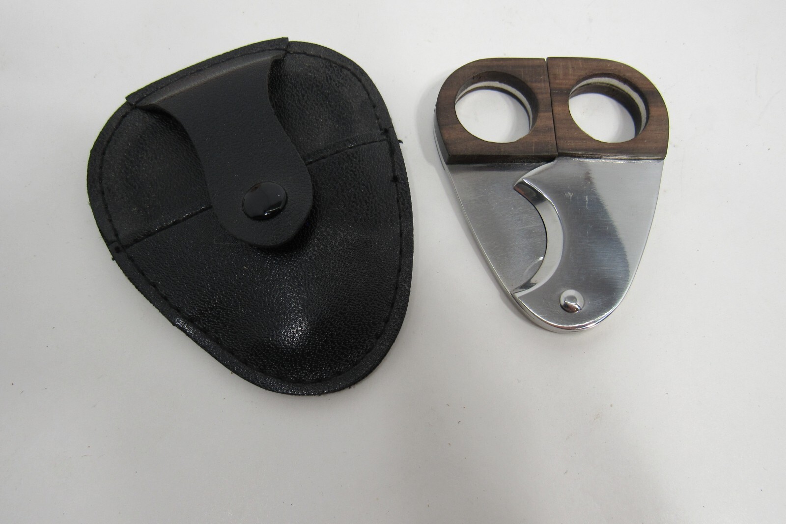 Cigar Tip Scissor Type Cutter with Case, Wood Handles