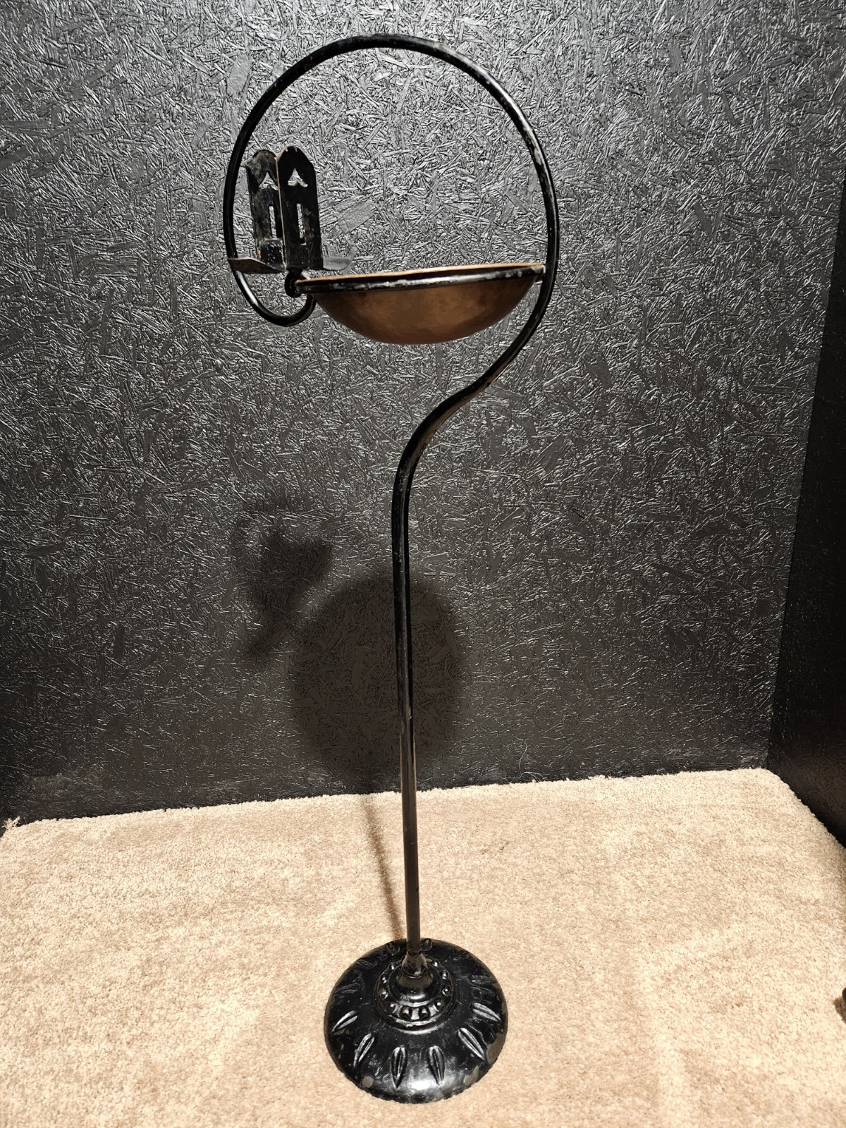 Arts And Crafts Free Standing Ashtray Wrought Steel Hammered Copper