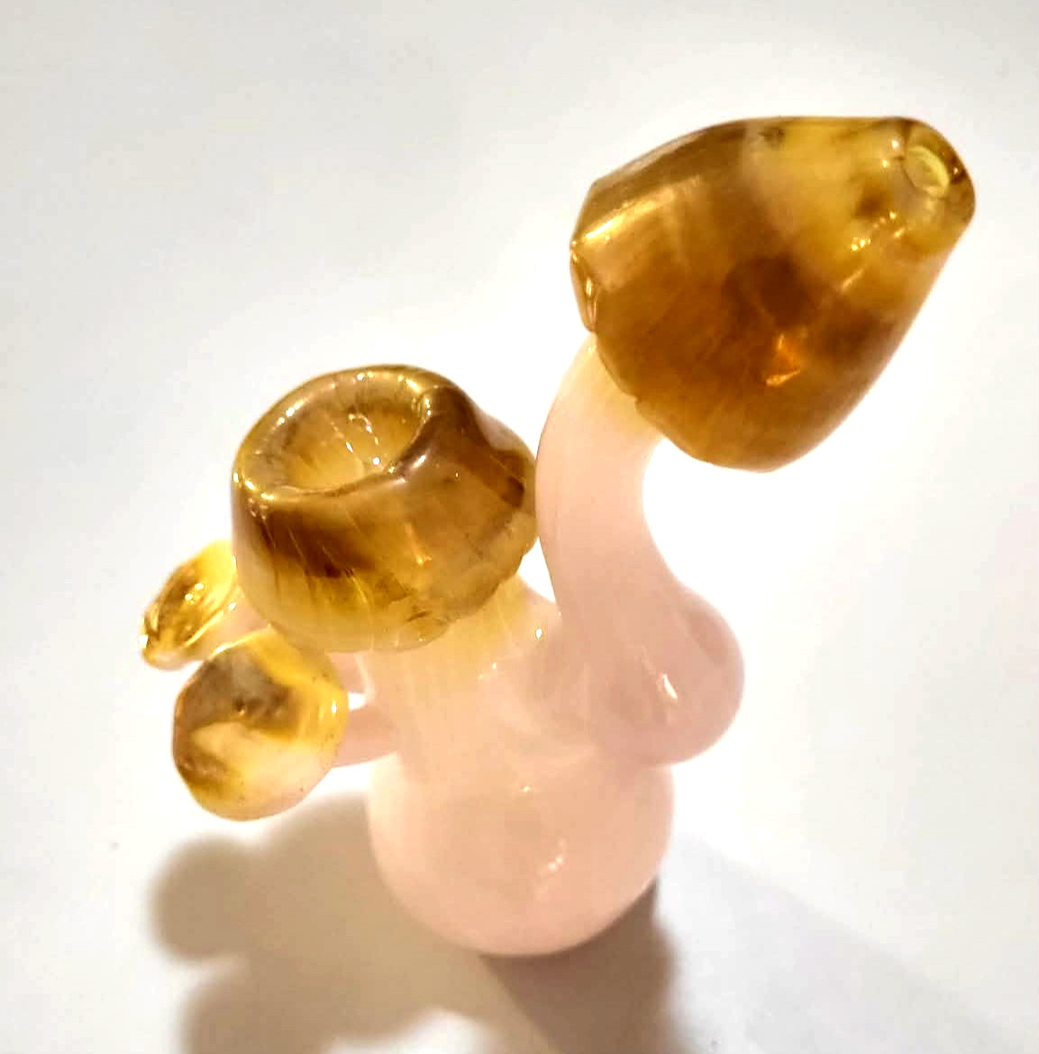 Fumed Golden Cap Mushroom Bubbler – Handblown Art Glass – Warm Amber Tones