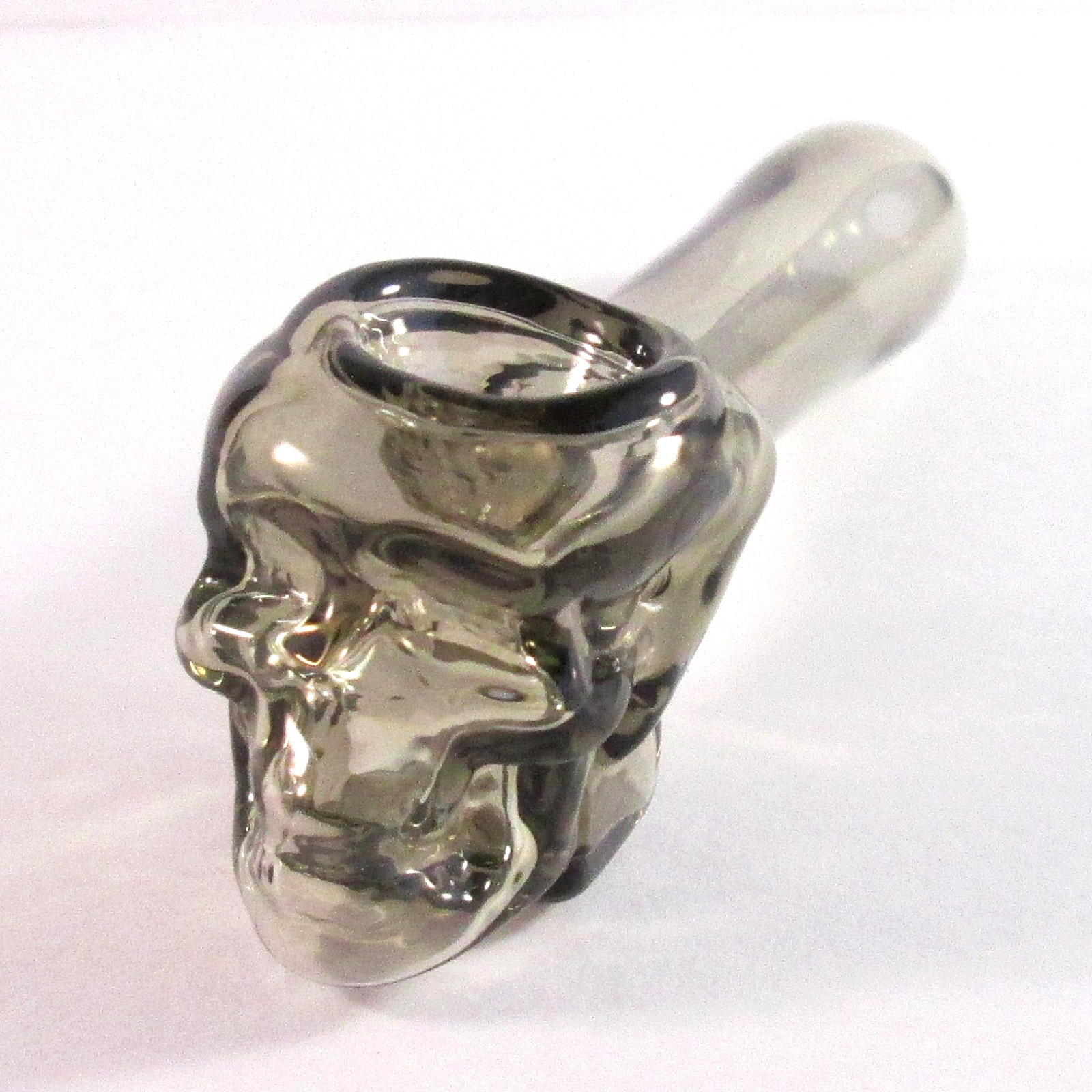 4” Glass Smoking Hand Pipe Bronze Clear Skull Herb bowl Tobacco