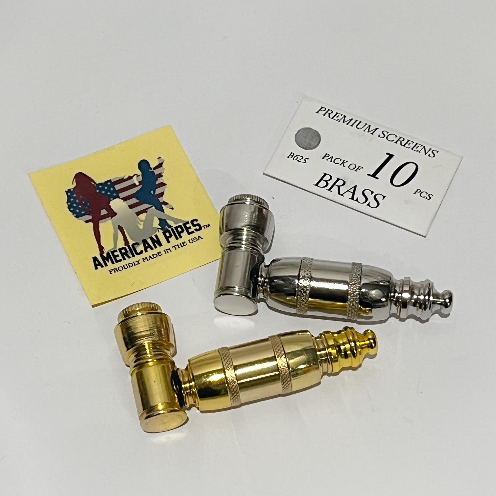 (((SET OF 2 PCS))) Collectible pipes, nickel/gold plated. With 10 brass screens