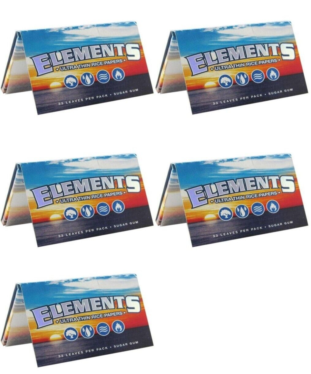 5x Elements 1 1/2 Rolling Papers Ultra Thin Rice 1.5 33 Lvs/Pack Free Shipping!
