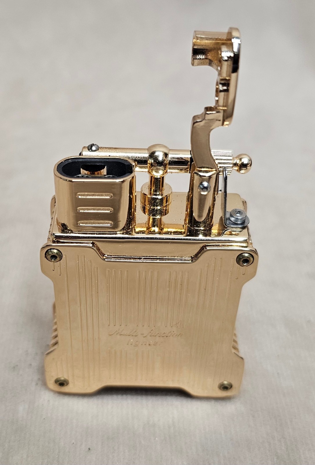 NEW RARE Gold Tone Cigarloong Dual Torch Antique Style Table Lighter w/Box Metal