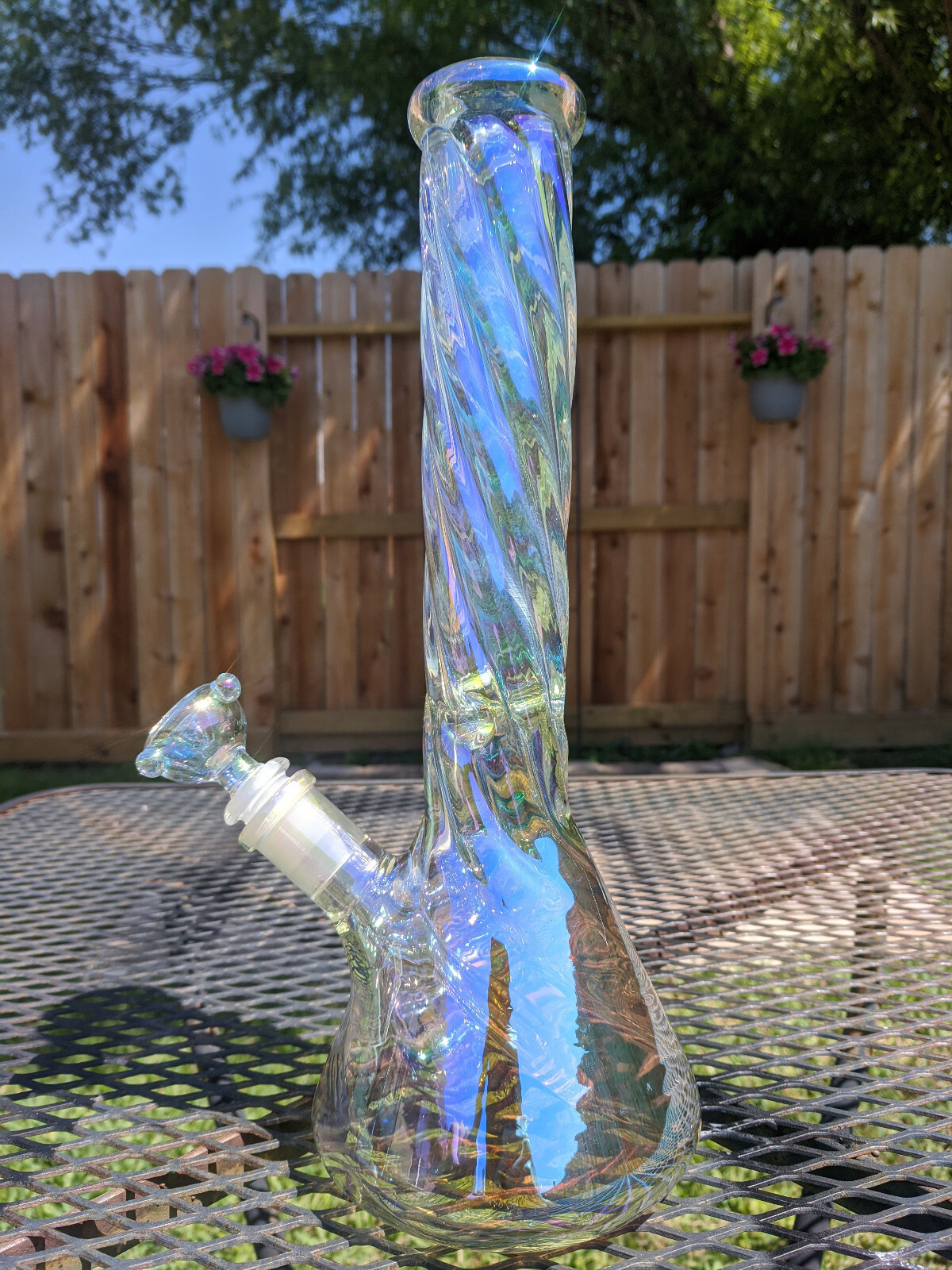 Rainbow Twist: Glass Water Pipe Bong – 12″ Tall – Rainbow Light Reflection