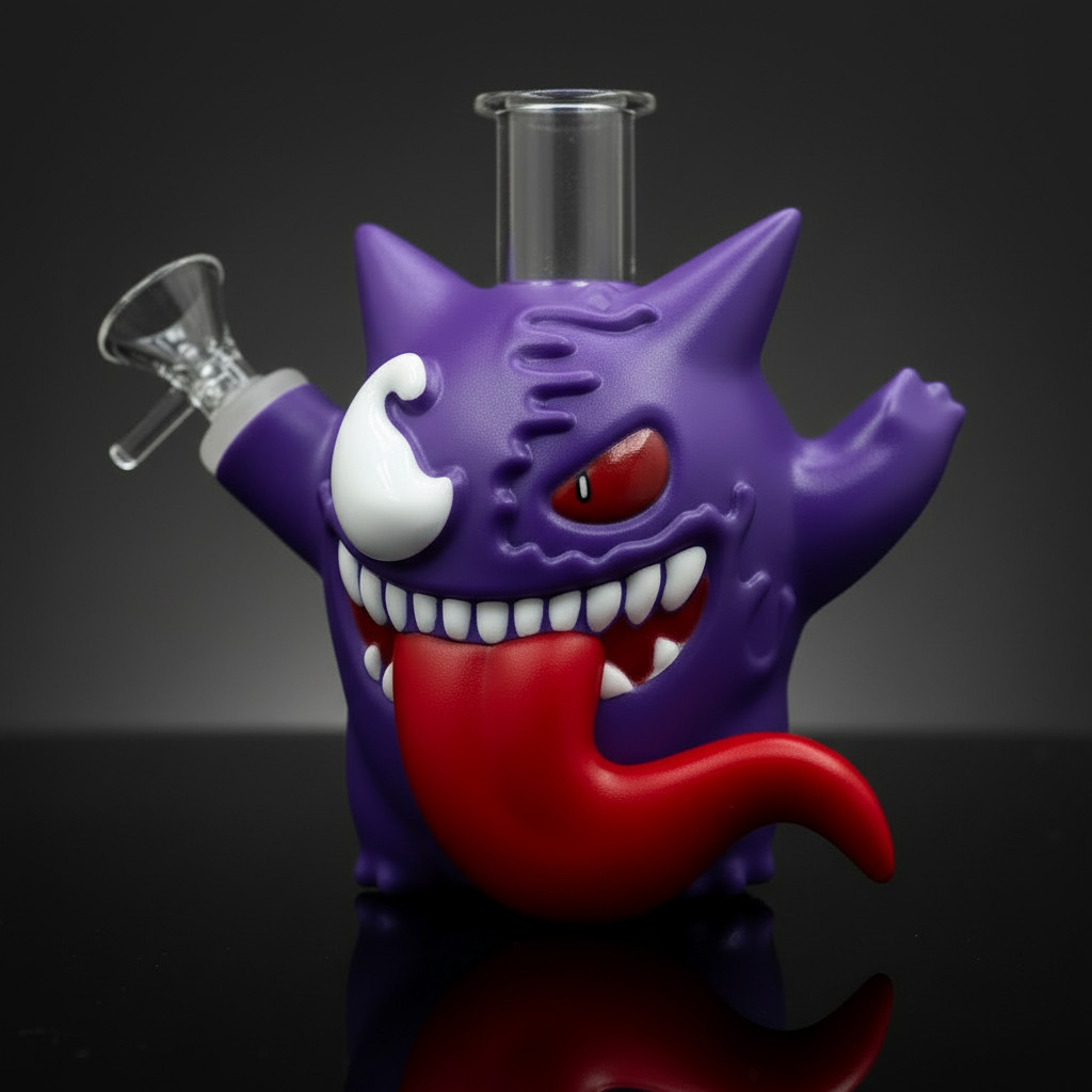Gengar Purple Sillicone Glass Bong 6″ Water Pipe Heady Collectible + 14mm Bowl
