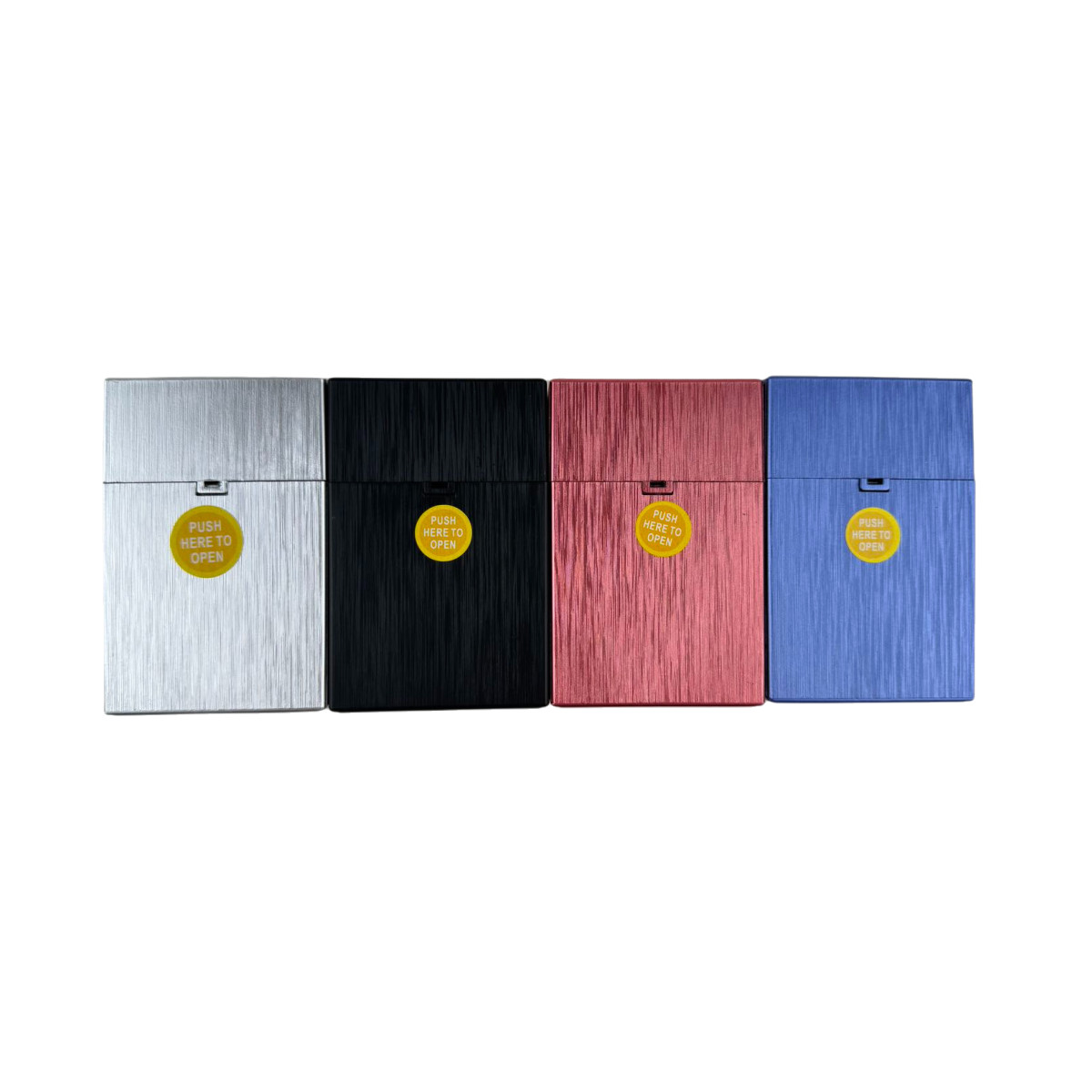 3 Pack King Size Push-to-Open Colorful Plastic Cigarette Case W/Metal Finish