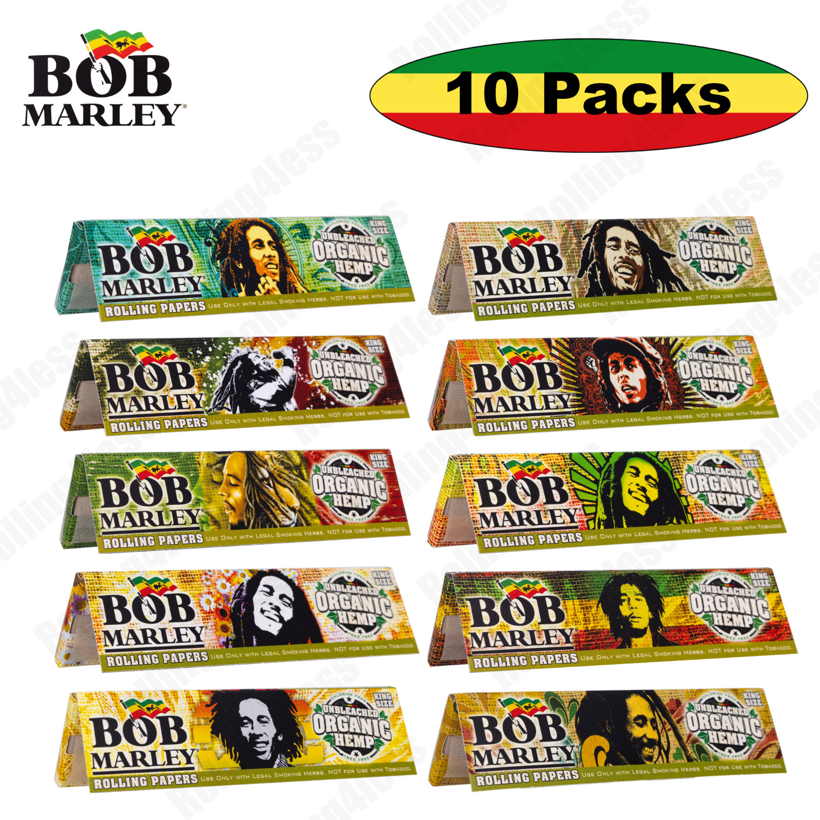 Bob Marley Organic Hemp King Size Rolling Papers Authentic | 10 Packs Deal