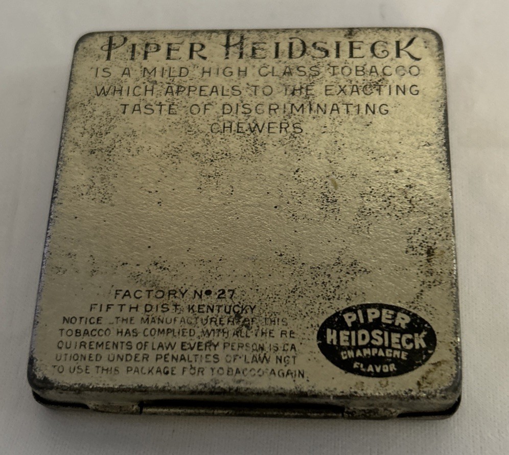 Vintage Piper Heidsieck Chewing Tobacco Champagne Flavor Square Blue Empty Tin