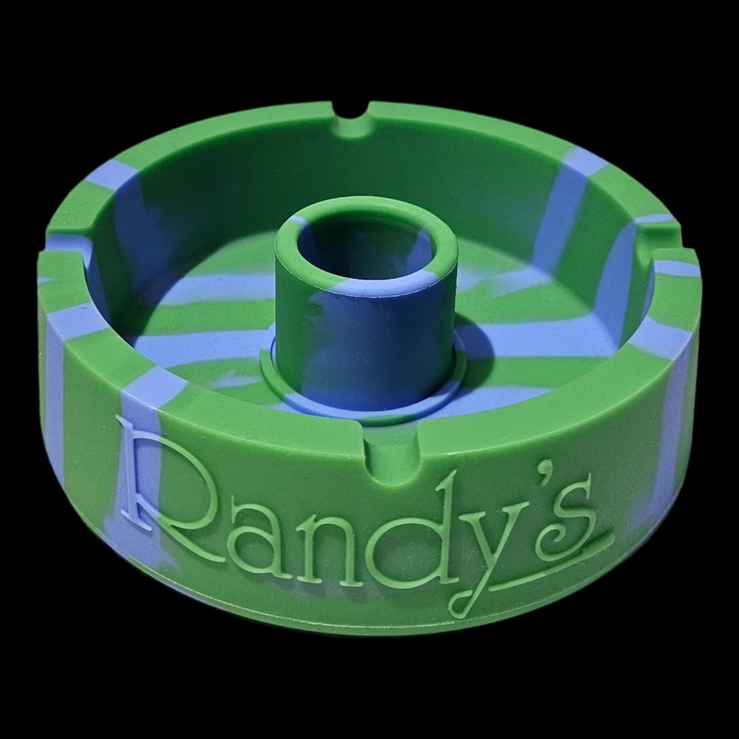 Randy’s 5″ Circle Silicone ASH BUMPER GLASS PIPE ASHTRAY – GREEN/BLUE