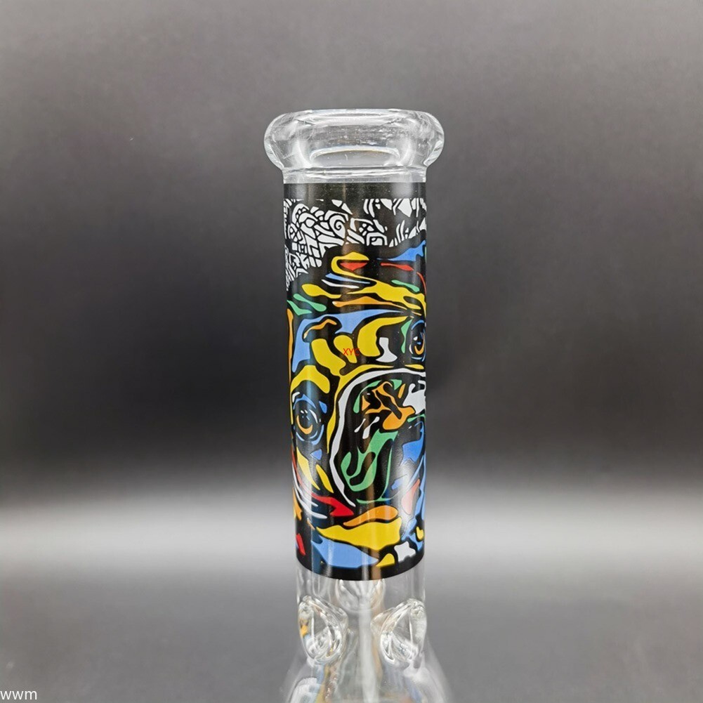 10″ Abstract Dog Pattern Glass Bong Smoking Hookah Water Pipe Bubbler 14mm Bowl