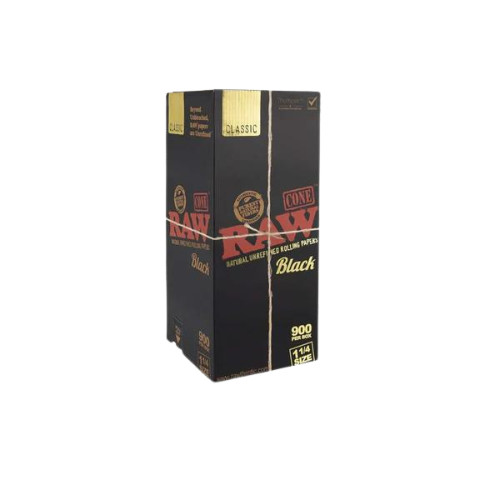 RAW Black Prerolled Cones Bulk – (900CT) 1 1/4 Size