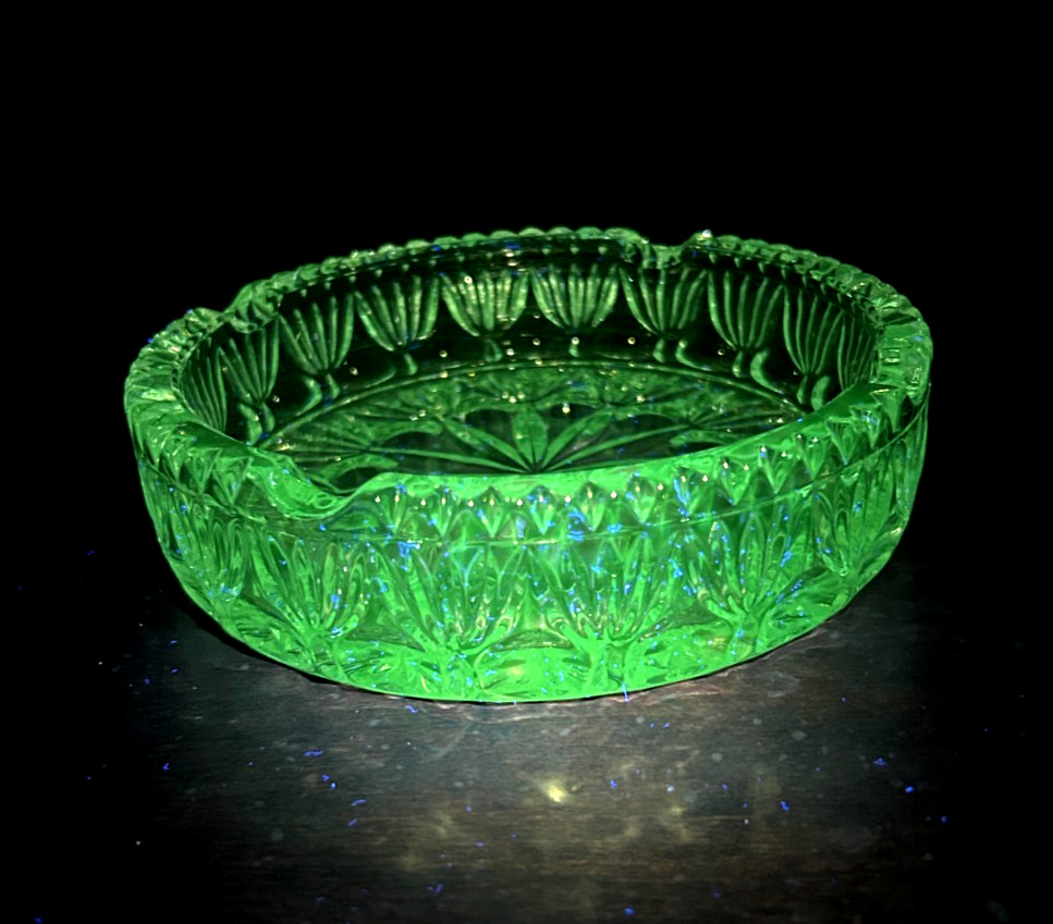 Vintage Clear Glass Princess House Ash Tray Crystal. Has Green Manganese Glow