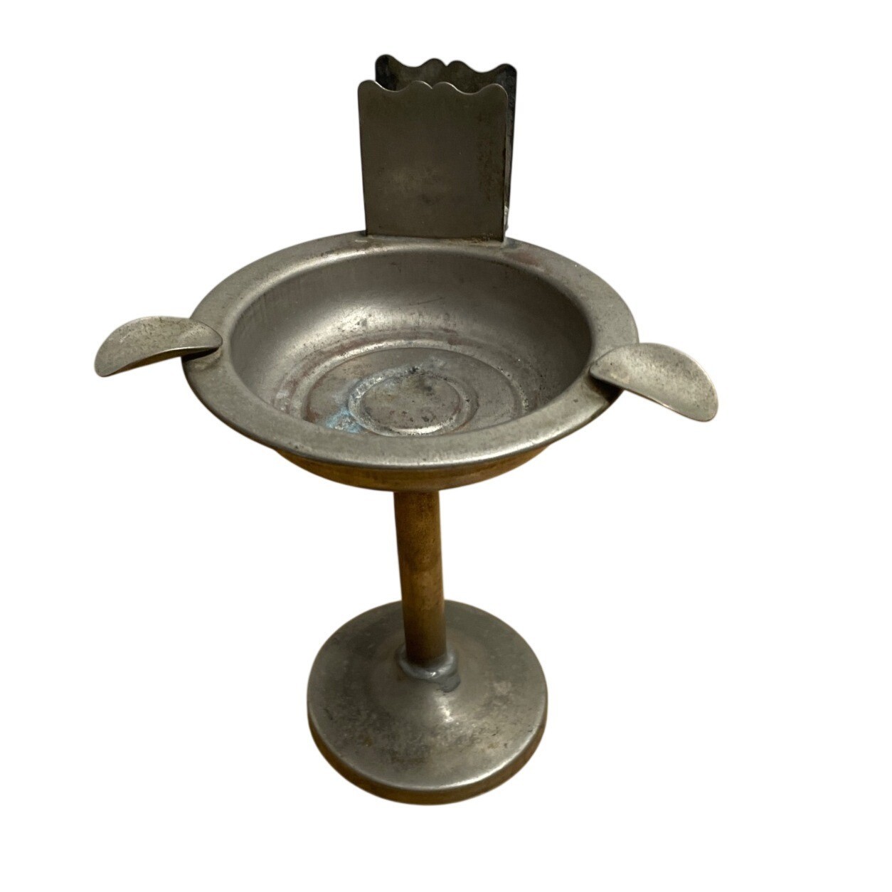 Vtg Tabletop Metal Ashtray With Matchbox Holder On Pedestal Cigarette Stand 8 in