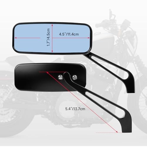 Motorcycle Mirrors Compatible with Harley Davidson – 8MM 10MM Rectangle-Black